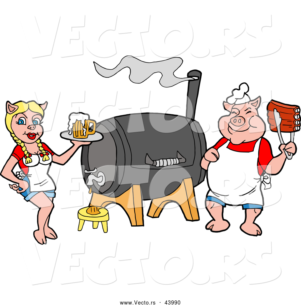 1024x1044 Vector Of A Cartoon Chef Pig With Bbq Ribs And A Waitress