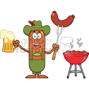 300x300 German Oktoberfest Sausage Cartoon Character Holding A Beer