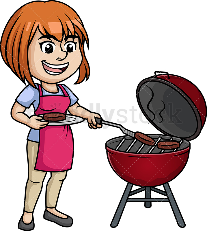 717x798 Woman Cooking Bbq Cartoon Vector Clipart