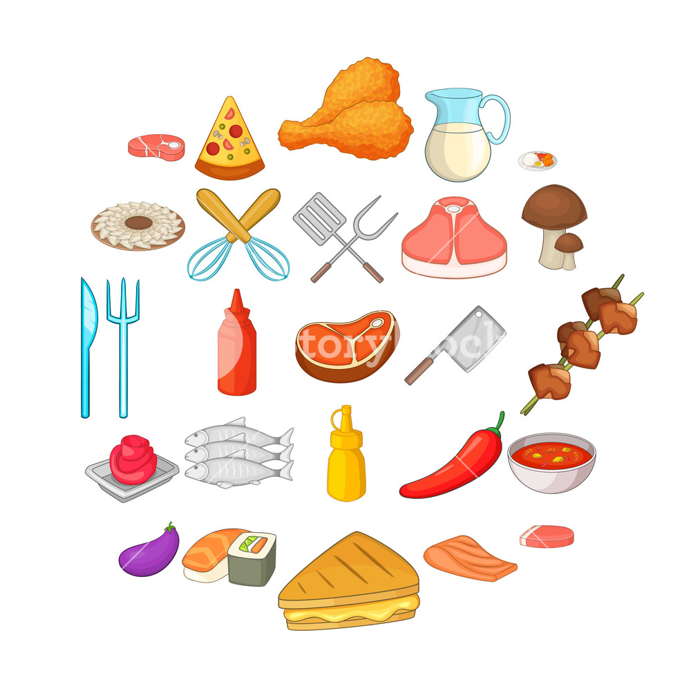 1000x1000 Bbq Icons Set Cartoon Set Of Bbq Vector Icons For Web Isolated