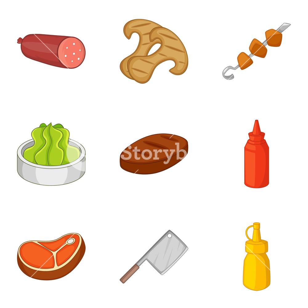 1000x1000 Bbq Icons Set Cartoon Set Of Bbq Vector Icons For Web Isolated