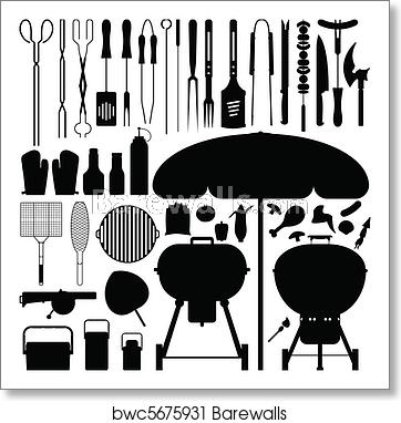 362x382 Bbq Barbecue Set Silhouette Vector, Art Print Barewalls Posters