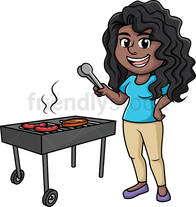 Black Woman Cooking Bbq Cartoon Vector Clipart 754x798 Black Woman Cooking Bbq Cartoon Vector Clipart