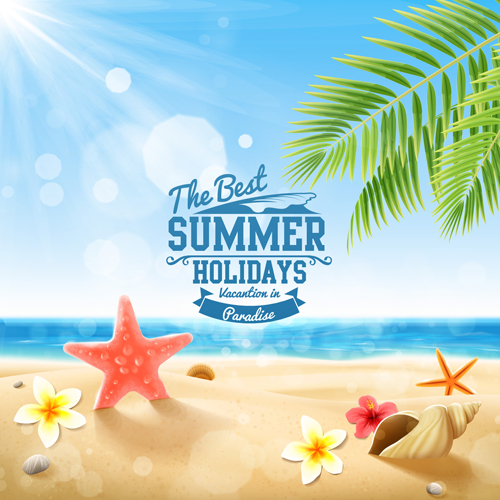 500x500 Shell With Flower Summer Beach Background Vector Free Download