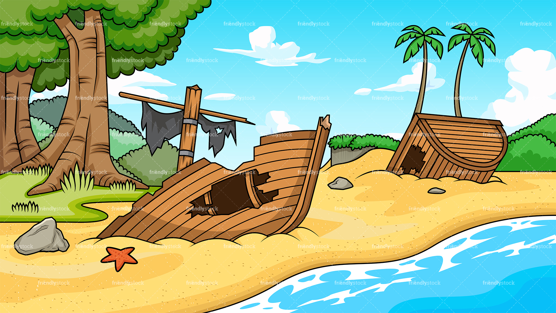 Shipwreck At The Beach Background Cartoon Clipart 1920x1080 Shipwreck At The Beach Background Cartoon Clipart