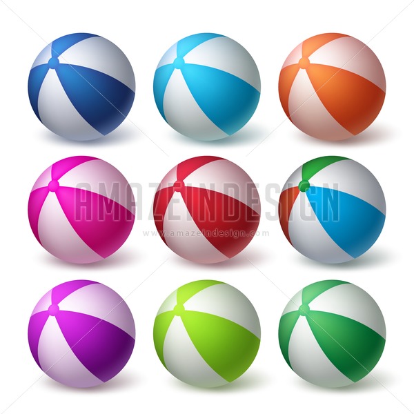 600x600 Beach Balls Vector Set In Colorful Realistic