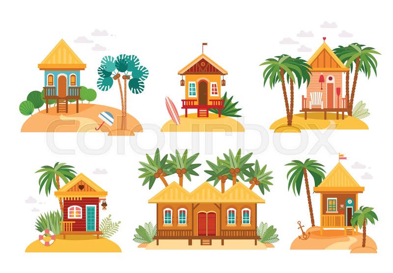 Beach Houses Collection Cartoon Set Stock Vector Colourbox 800x556 Beach Houses Collection Cartoon Set Stock Vector Colourbox