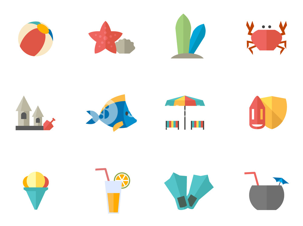 1000x746 Beach Icon In Flat Color Style Vector Illustration Royalty Free