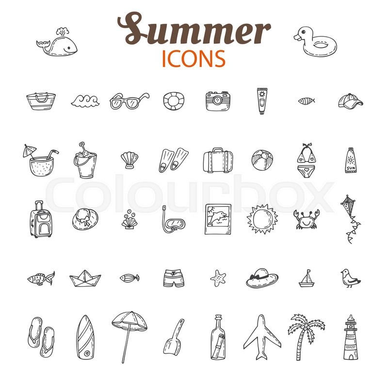 800x800 Hand Drawn Summer Vector Icon Set Stock Vector Colourbox