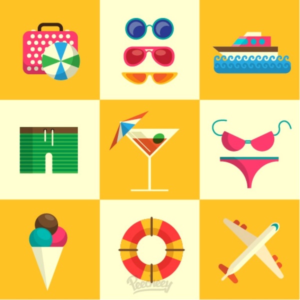 600x600 Summer Beach Icon Set Free Vector In Adobe Illustrator