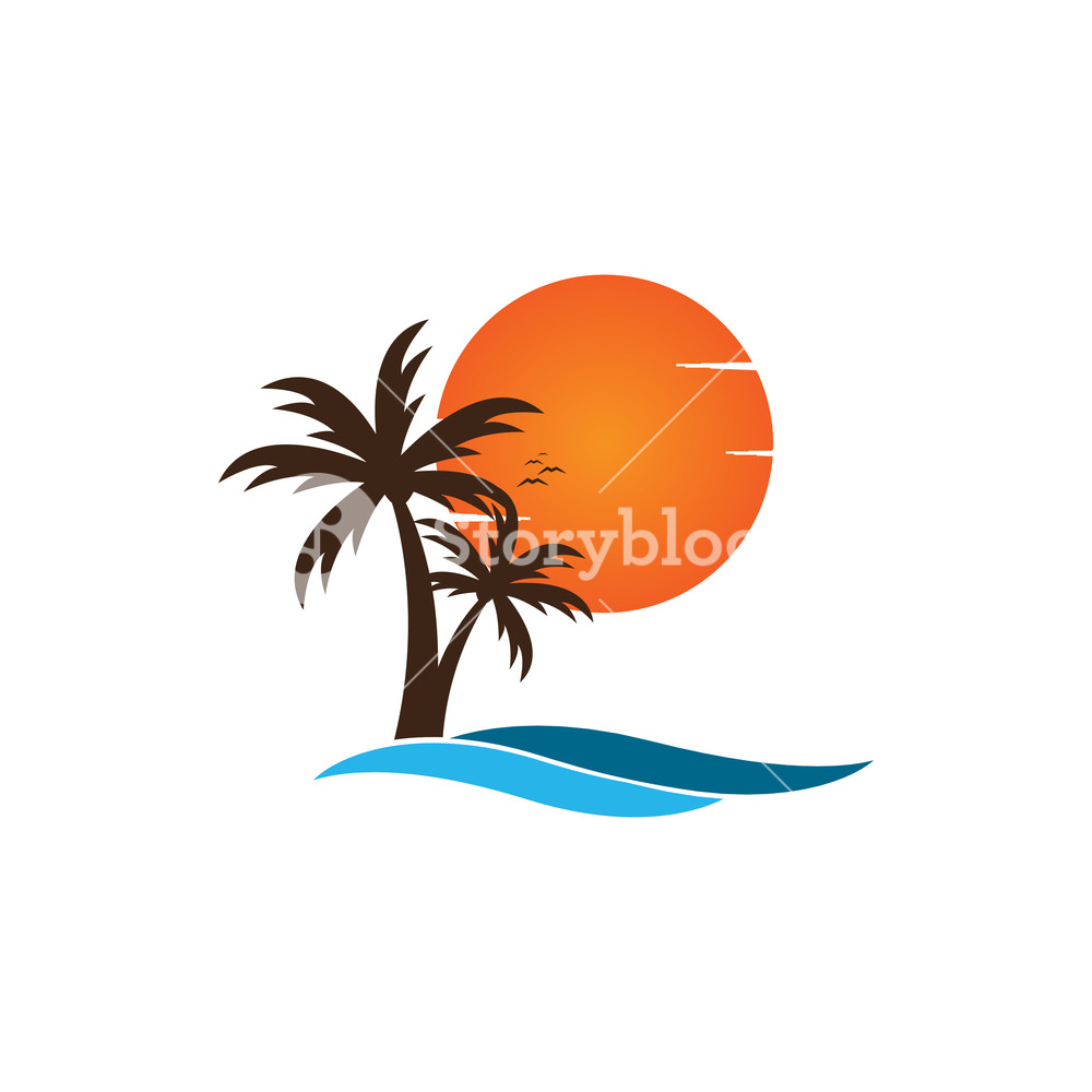 1000x1000 Palm Tree On A Beach Logo Design Template Vector Royalty Free