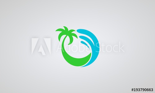 500x300 Summer Logo Vector, Beach Logo Palm And Wave Icon Design