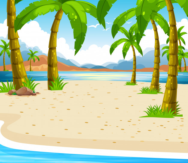 Beach Scene With Coconut Trees Vector Free Download 626x544 Beach Scene With Coconut Trees Vector Free Download
