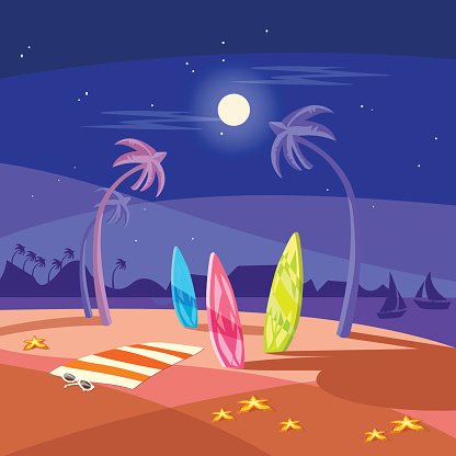 Summer Holiday Night Beach Scene Vector Cartoon Premium Clipart 416x416 Summer Holiday Night Beach Scene Vector Cartoon Premium Clipart