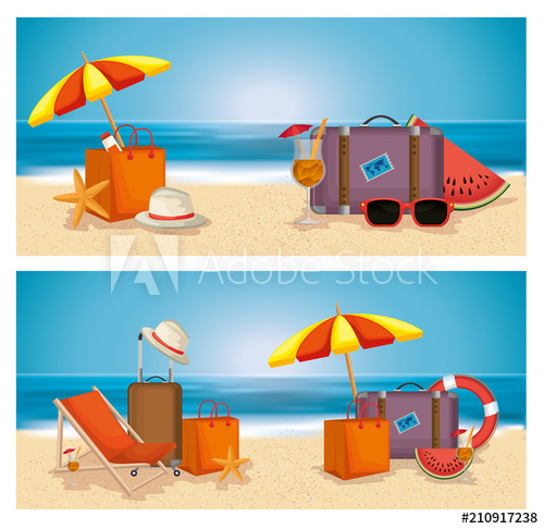 Summer Holidays Beach Scene Vector Illustration Design 500x486 Summer Holidays Beach Scene Vector Illustration Design