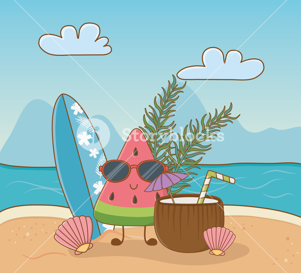 Tropical Watermelon Character On The Beach Scene Vector 1000x906 Tropical Watermelon Character On The Beach Scene Vector