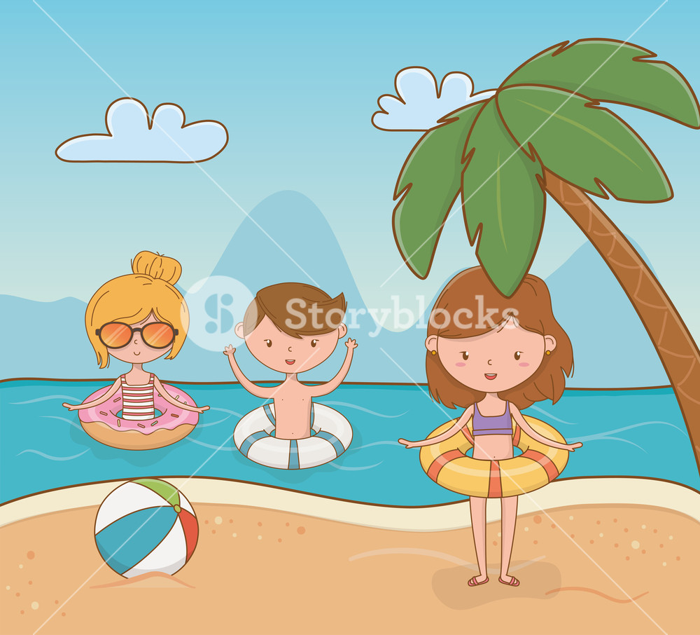 Young Kids On The Beach Scene Vector Illustration Design Royalty 1000x906 Young Kids On The Beach Scene Vector Illustration Design Royalty