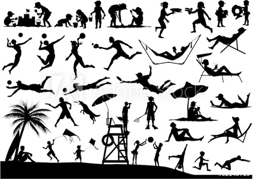 Beach People Vector Silhouettes 500x353 Beach People Vector Silhouettes