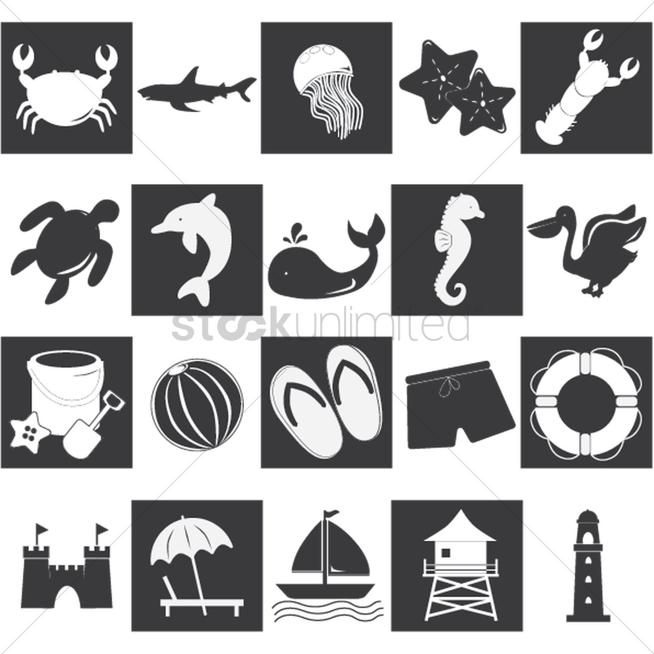 Collection Of Various Beach Silhouettes Vector Image 1300x1300 Collection Of Various Beach Silhouettes Vector Image