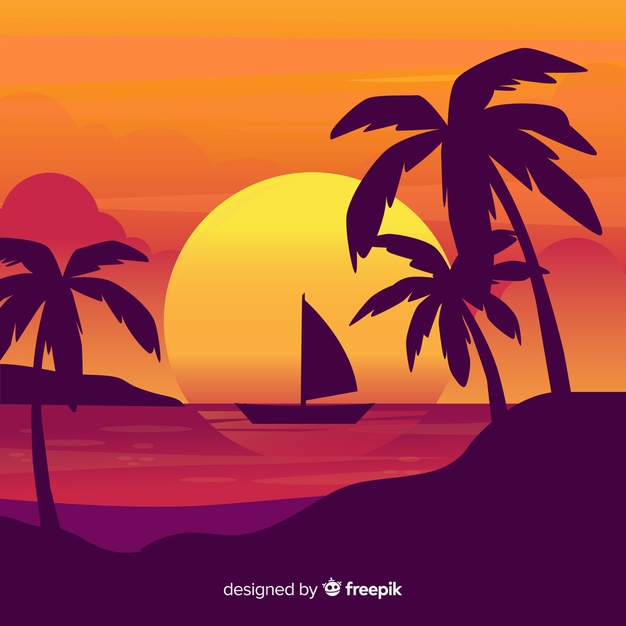626x626 Beach Sunset With Palm Silhouettes Vector Free Download