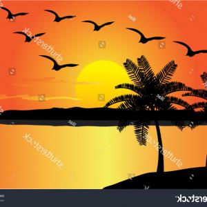300x300 Vector Tropical Beach Sunset Birds Flying Createmepink
