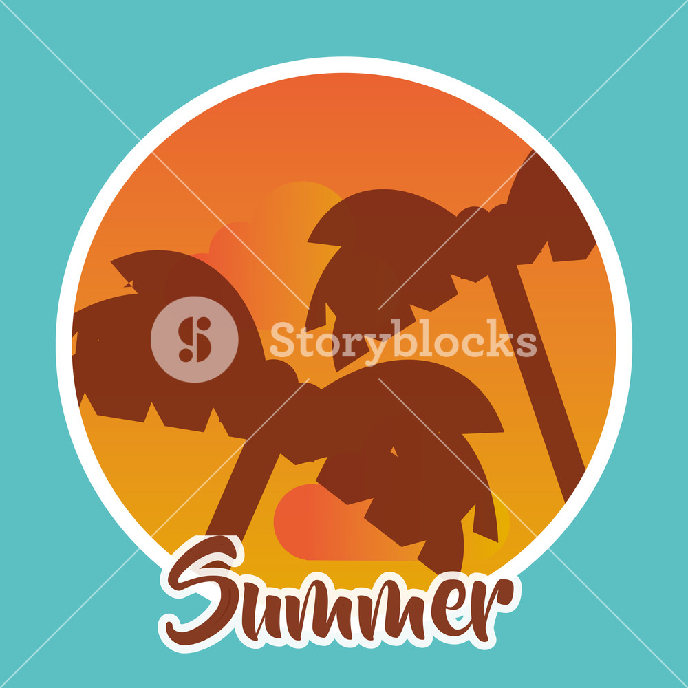 1000x1000 Summer Season Vacations Beach Sunset Vector Illustration Royalty