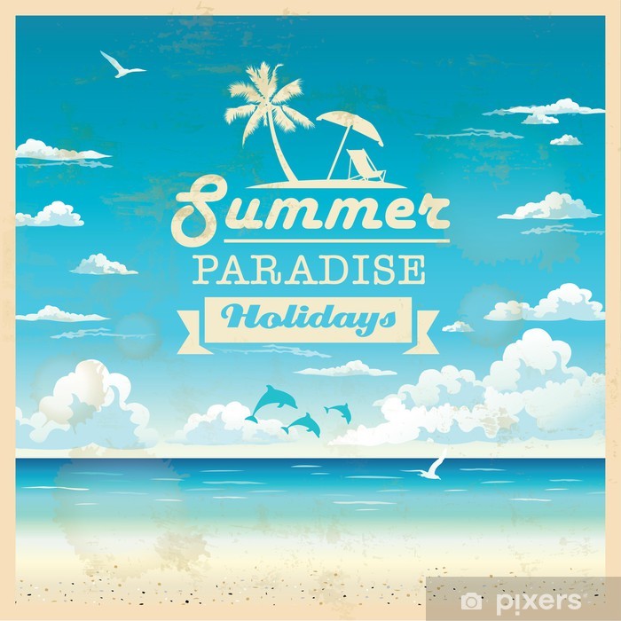 700x700 Summer Beach Vector Background In Retro Style Wall Mural Pixers