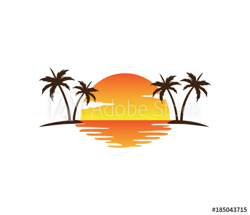 500x429 Sunset Palm Coconut Tree Beach Vector Logo Design