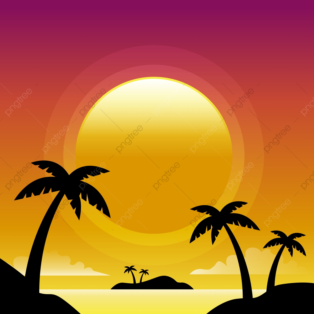 1200x1200 Sunset Beach Vector Background, Sun Clipart, Sun Star, Planet Png