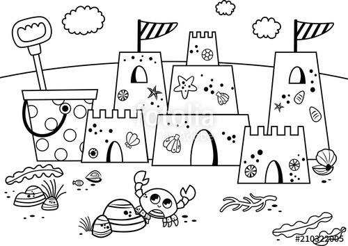 500x354 Black And White Sand Castle On The Beach Vector Illustration