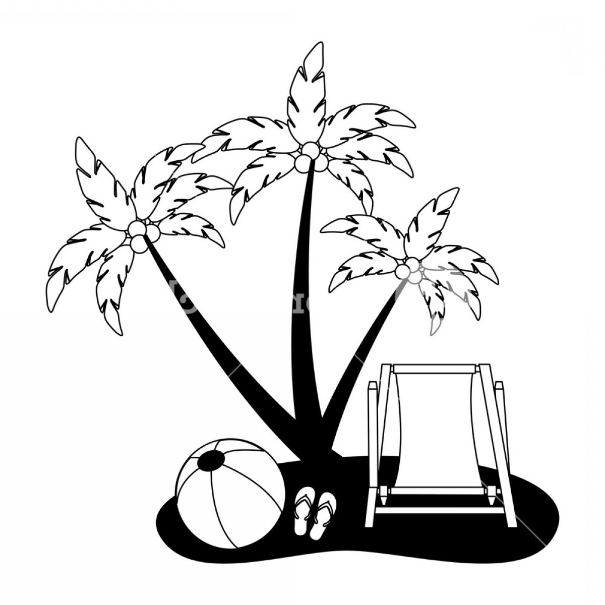1200x1200 Beach Chair Ball Sandals And Coconut Palm Vector Illustration