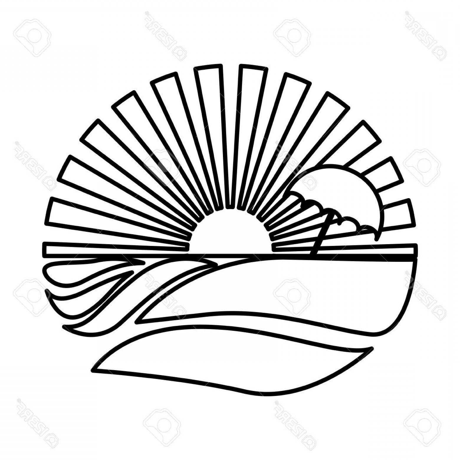 1560x1560 Photostock Vector Silhouette Circular Background Sunset With Beach