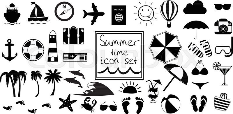 800x393 Vector Black And White Summer Travel Stock Vector Colourbox