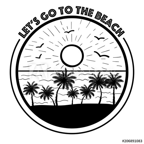 500x500 Vector Image Of The Landscape Of The Sea, Palms And Sun In A Round