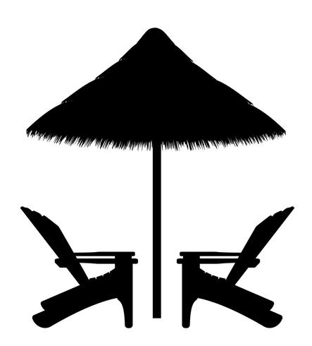 443x490 Beach Armchair And Umbrella Black Contour Silhouette Vector
