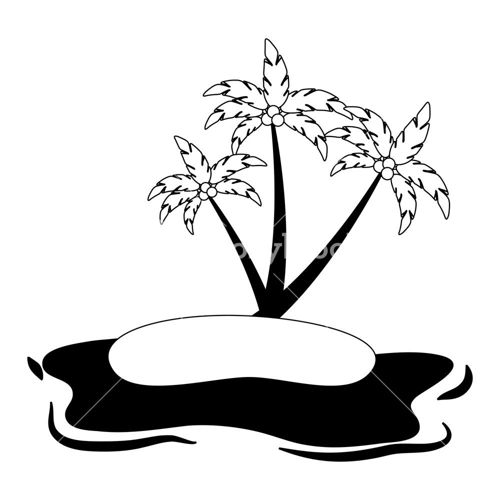 1000x1000 Beach Ocean Coconut Palm Landscape Vector Illustration Black