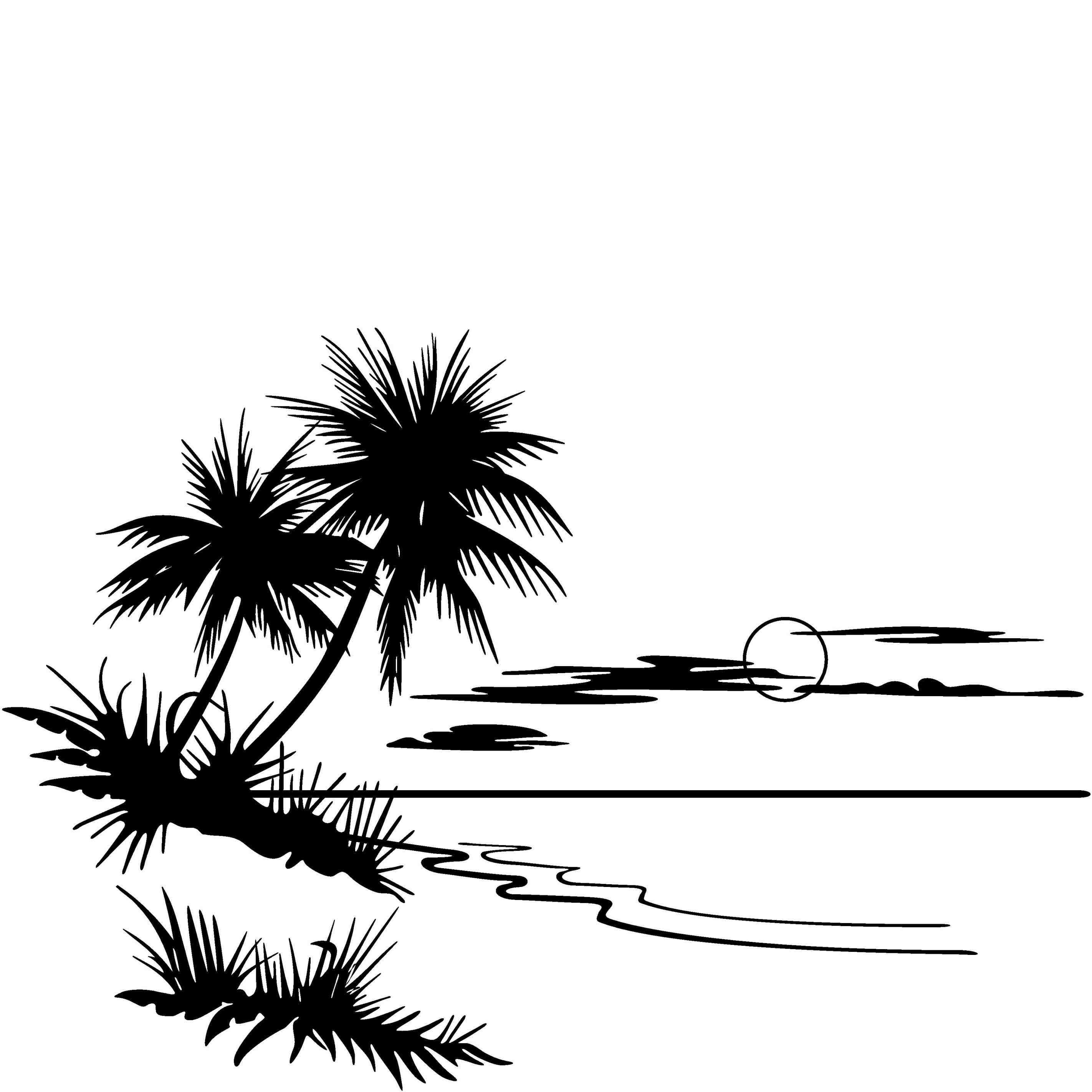 2844x2844 Beach Black And White Two Palm Trees Clip Art Black And White