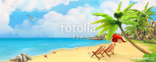 500x200 Sea Panorama Bay, Tropical Beach Vector Background Stock Image