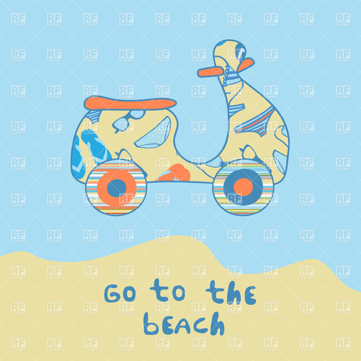 1200x1200 Summer Motor Scooter On The Beach Vector Image Of Transportation