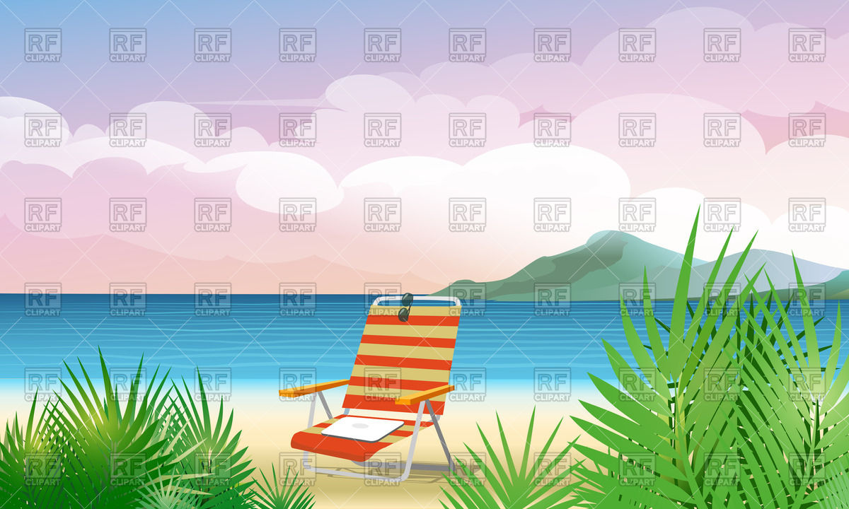 1200x720 Summer Tropical Seascape With Chaise Lounge On Beach Vector Image