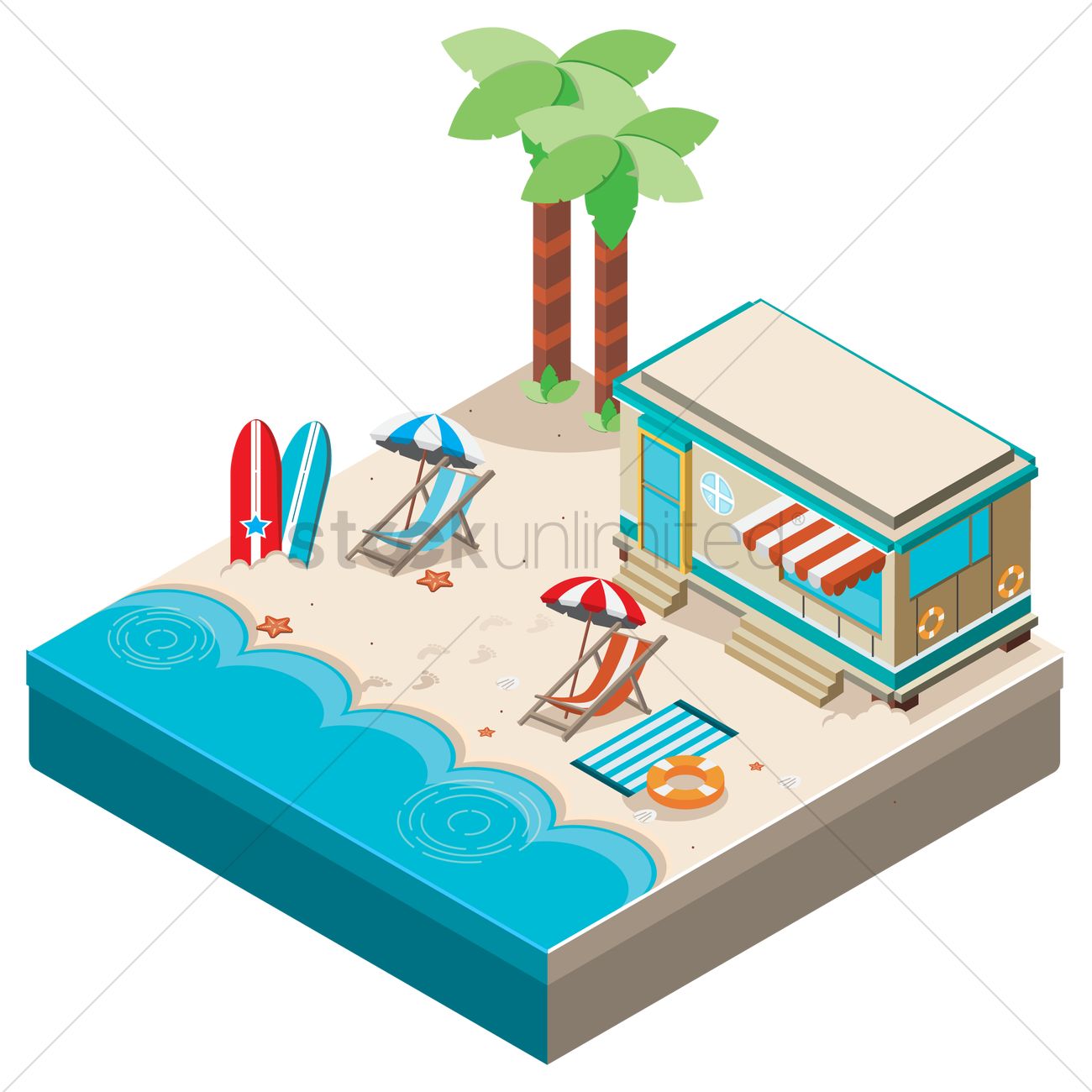 1300x1300 Isometric Beach Vector Image