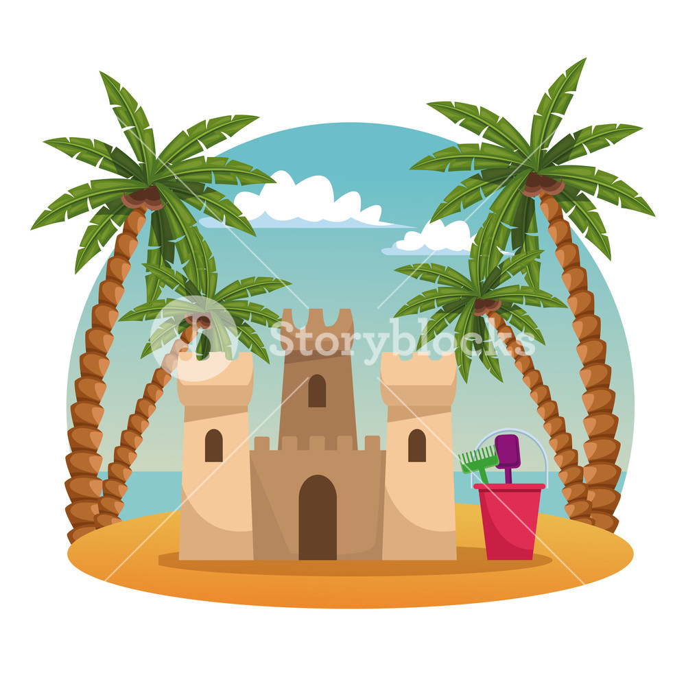 1000x1000 Sand Castle In Beach Vector Illustration Graphic Design Royalty