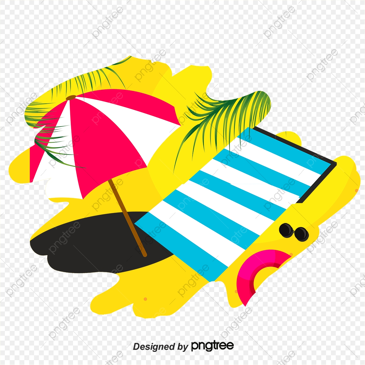 1200x1200 Summer Beach Vector Drawing Material, Sun Umbrella, Deck Chair