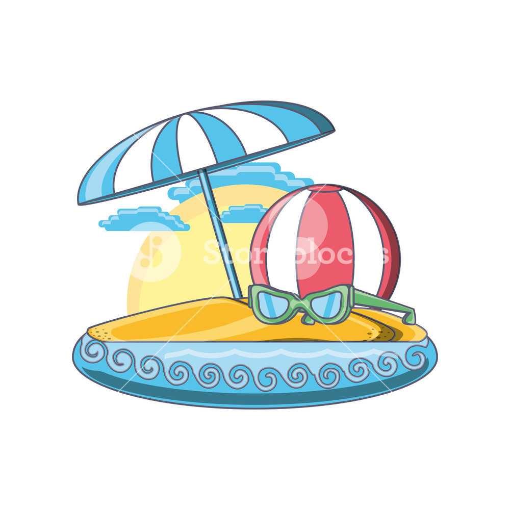 1000x1000 Beach Vacation Summer Holiday Tropical Beach Vector Illustration