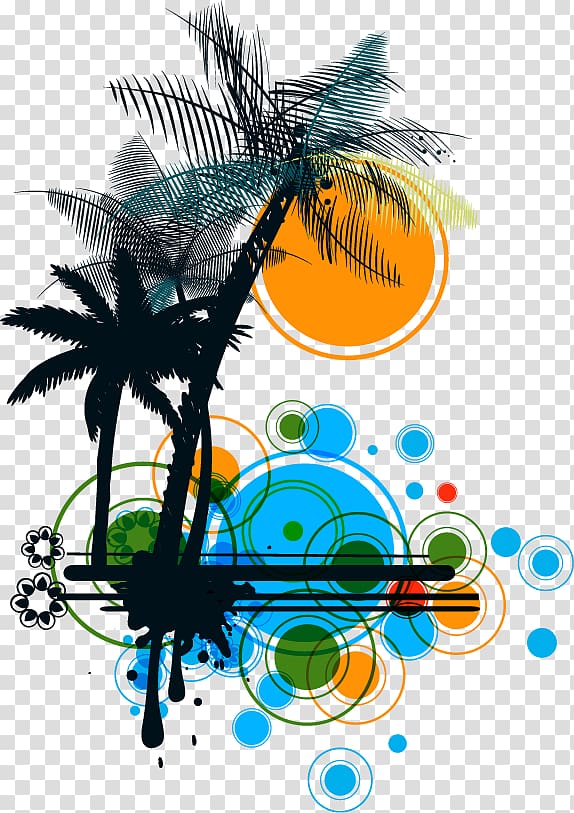 Two Tropical Trees Illustration, Beach Transparent Background Png 574x813 Two Tropical Trees Illustration, Beach Transparent Background Png