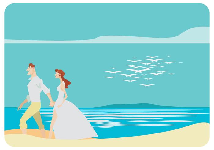Young Wedding Couple Walking On The Beach Vector 700x490 Young Wedding Couple Walking On The Beach Vector