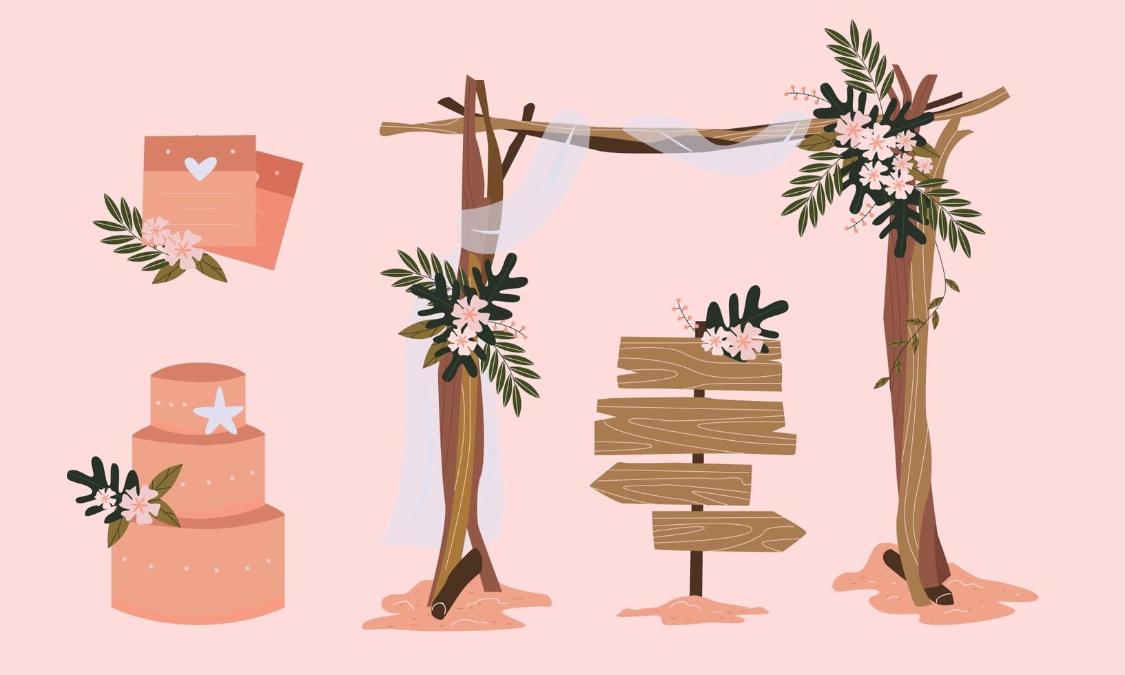Beach Wedding Element Vector Illustration Set Weddings 1633x980 Beach Wedding Element Vector Illustration Set Weddings