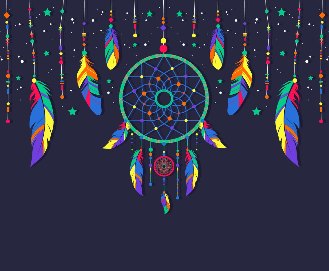 1136x936 Hippie Dreamcatcher Vector With Feathers And Beads Vector Art