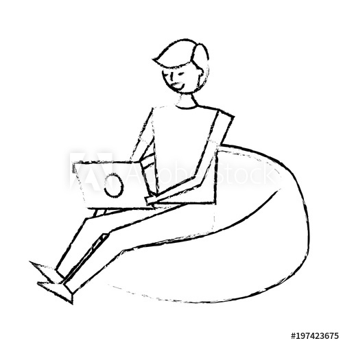 Young Man Sitting Working With Laptop On Bean Bag Vector 500x500 Young Man Sitting Working With Laptop On Bean Bag Vector