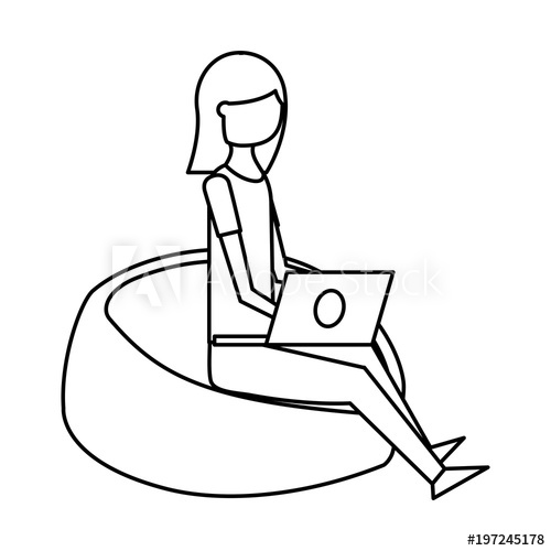 Young Smiling Woman Sitting Working With Laptop On Bean Bag Vector 500x500 Young Smiling Woman Sitting Working With Laptop On Bean Bag Vector